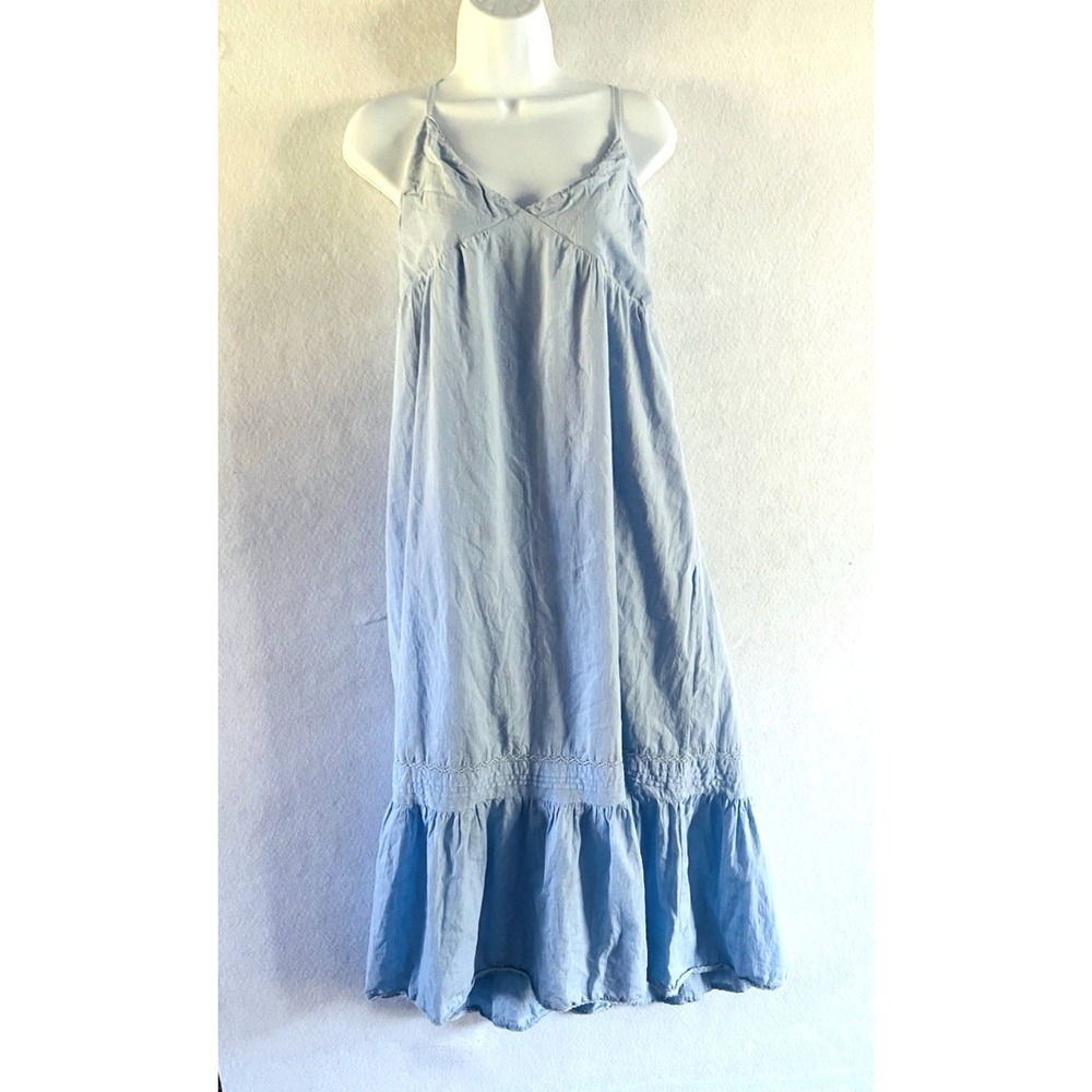 Cottagecore Boho Chic Light Blue Midi Dress XL 100% Cotton Coastal Grandmother